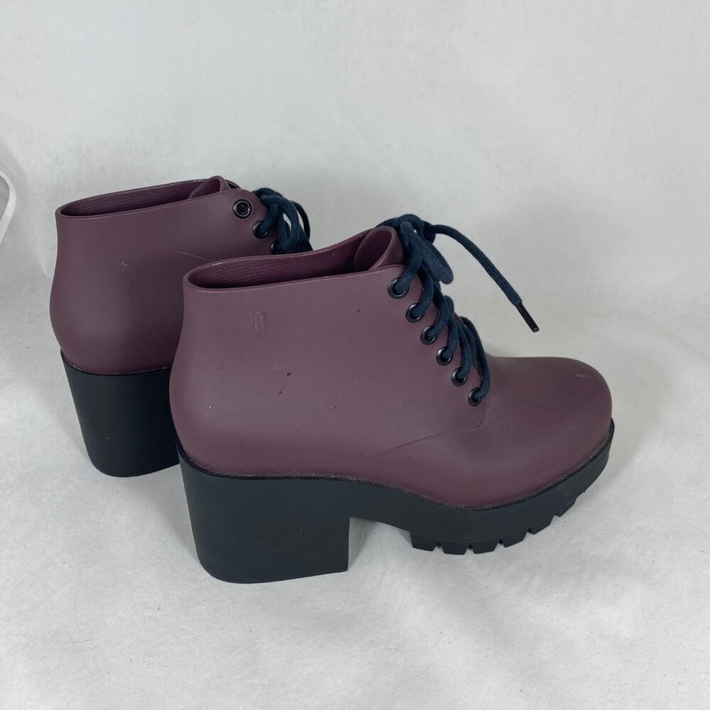 Melissa Stellar Lace Up Combat Chunky Platform Boot Bootie Burgundy - Picture 7 of 13